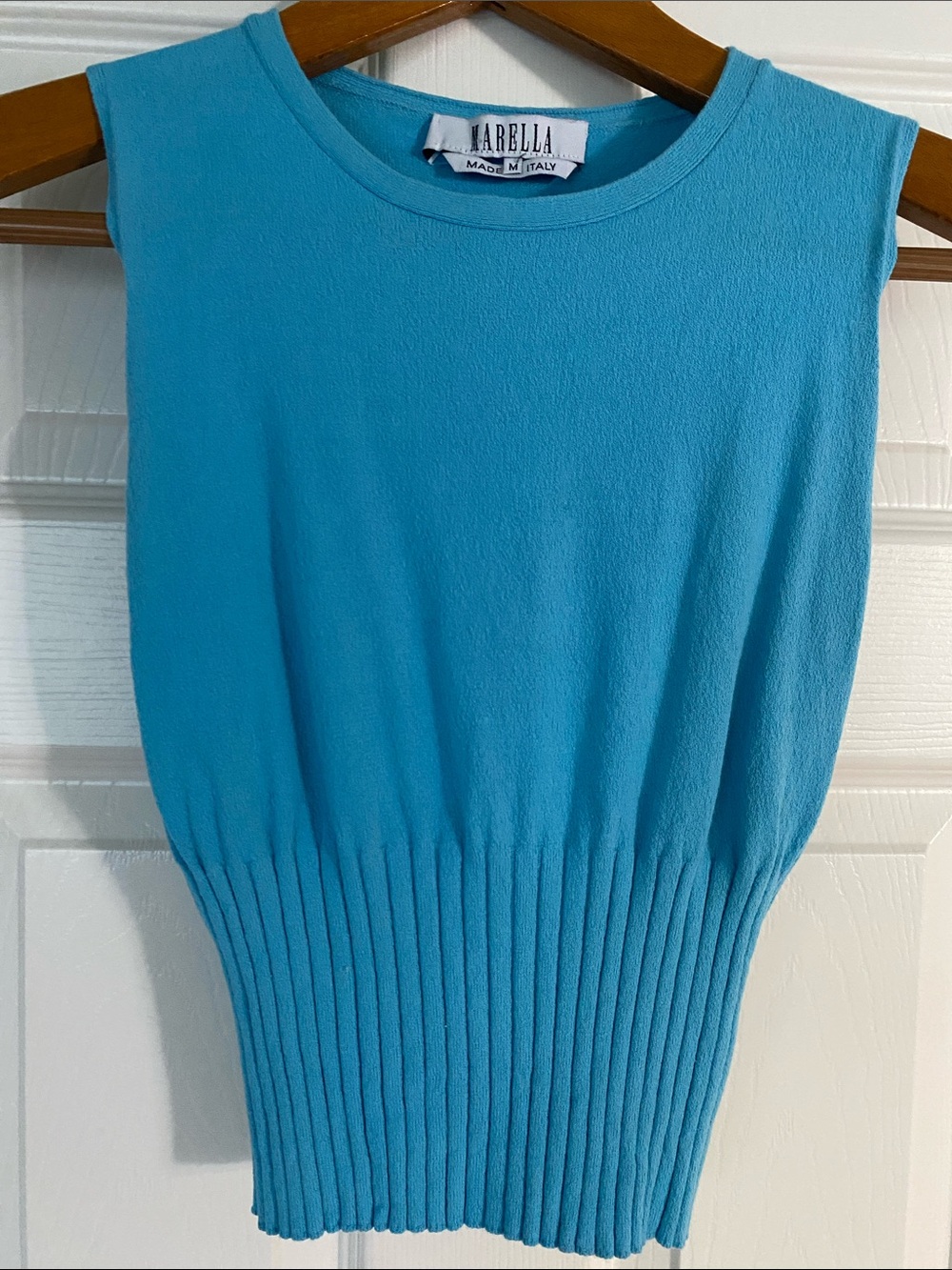 MARELLA Sleeveless Crew Knit Top in Bright Turquoise